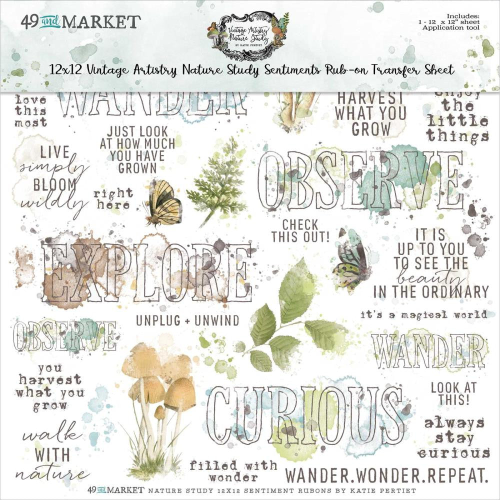 49 and Market Vintage Artistry Nature Study 12 x 12 Sentiments Rub On Transfer Sheet